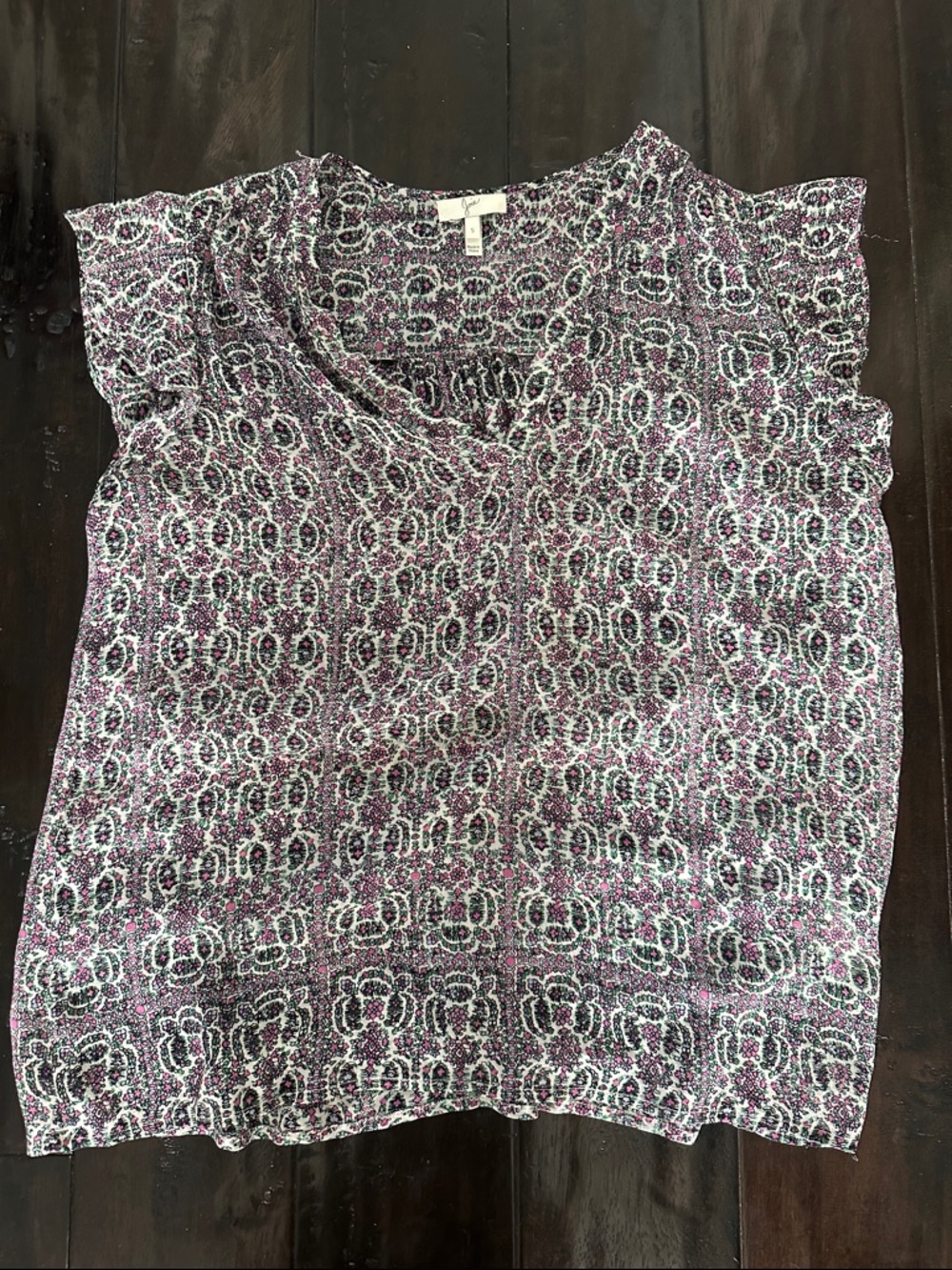 Joie S silk Women’s Purple Patterned Flutter Sleeve Top